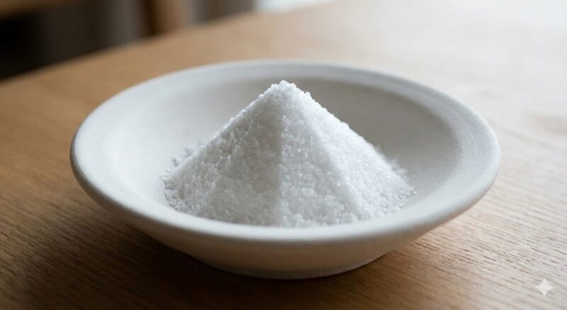 盛り塩に最適とされる、白い素焼きの小皿にきれいに盛られた天然塩のクローズアップ写真