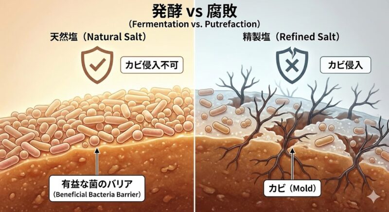 天然塩による有益な菌の増殖とカビの侵入を防ぐバリア機能の仕組み